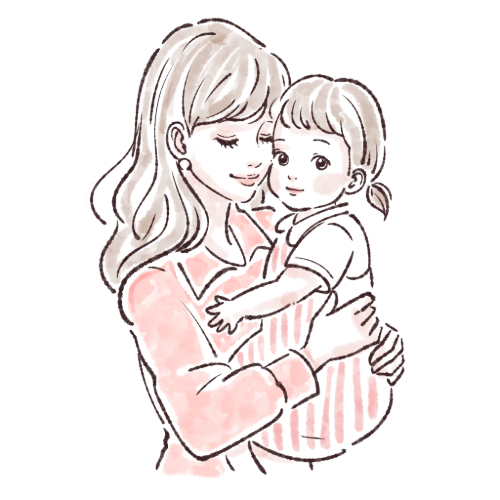 ママが女の子のを抱っこするイラスト